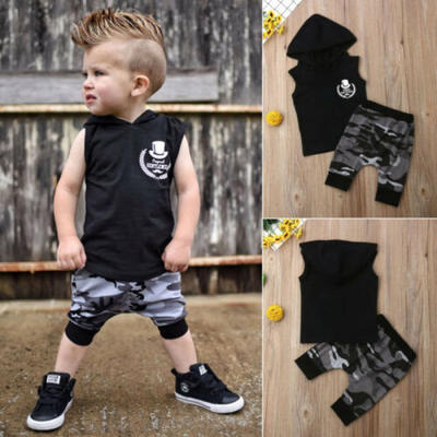 

2PCS Toddler Baby Boy Summer Clothes Hooded T-shirt Tops Harem Pants Outfits US