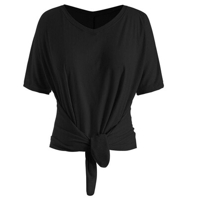 

Starmoon Women Summer V Neck Front Tie Short Sleeve T-Shirt Casual Tops Blouse
