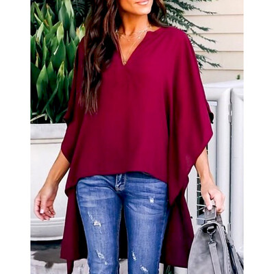 

Womens V-Neck Half Batwing Sleeve Loose Irregular Blouse