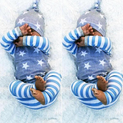 

Newborn Baby Girl Boys Long Sleeve Star T-shirt Pants hats Outfits Set Clothes 3PCS