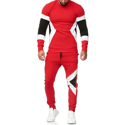 

Toponeto Mens Autumn Winter Patchwork Sweatshirt Top Pants Sets Sports Suit Tracksuit