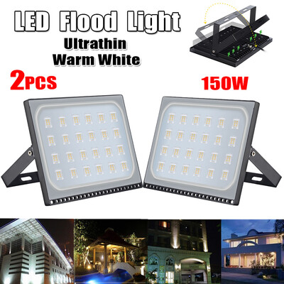 

2 Pack 150W LED Flood Light Outdoor Super Bright Security LightsWarm White
