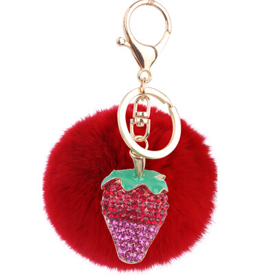 

Plush 8CM Rex Rabbit Hair Ball Strawberry Keychain Lovers Key Chain Mobile Phone Bags Hanging Wholesale