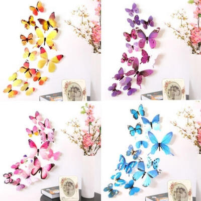 

12pcs 3D PVC Butterfly Wall Sticks Stickers Art Home Decor DIY Room Magnetic New