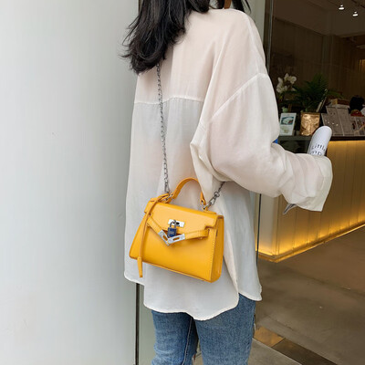

Qiao Bani 2019 new European&American style fashion simple solid color chain Kelly bag hand shoulder diagonal cross tide handbag