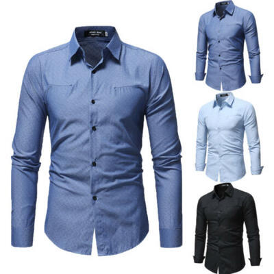 

US Fashion Mens Slim Fit Shirt Long Sleeve Dress Shirts Casual Business Shirt