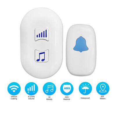 

Wireless Smart Doorbell with 1Transmitter 1Receiver 38 Songs Options 4 Levels Volume Range Adjustable LED Indicator Long Range T