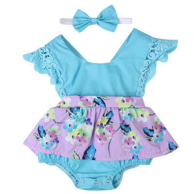 

Baby Girl Kids Clothes Floral Romper Tutu Dress Headband Jumpsuit Outfit Set