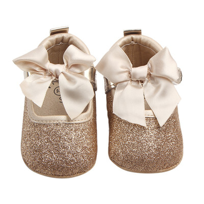 

Baby Girls Butterfly-knot First Walking Infant Girls Princess Shoes Soft Sole First Walkers Bling Bling Sliver Gold Baby Shoes