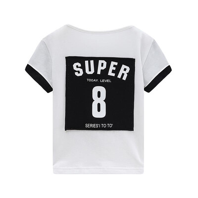 

DOU DOU YI CHU childrens clothing boy letter printing T-shirt childrens patch trend short-sleeved summer 9179