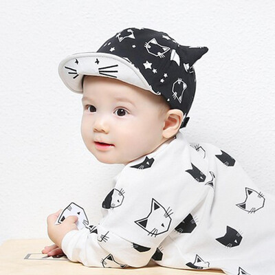 

Toddler Baby Hat Cartoon Cute Cat Black And White Cool Style Baby Hat Visor