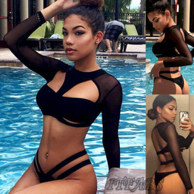 

Womens Push Up Padded Bra Bikini Set Long Sleeve Swimsuit Bathing Suit Swimwear