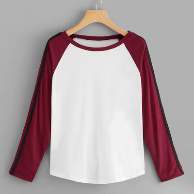 

Nomeni Womens color striped sleeves round neck long-sleeved T-shirt Blouse
