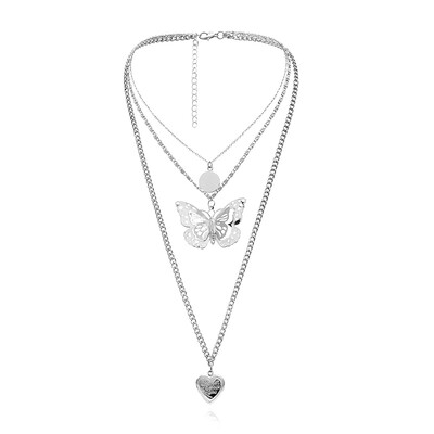 

3D Hollow Butterfly Open Heart I Love You Women Lady Necklace Choker Pendientes Gold Pendant Exquisite Coin Round Sweater Chain