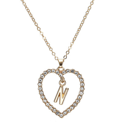 

New Fashion Crystal Initial Personalized Letter Heart Pendent Name Necklace for Women Charm Gold Color Chain Choker Jewelry Gift