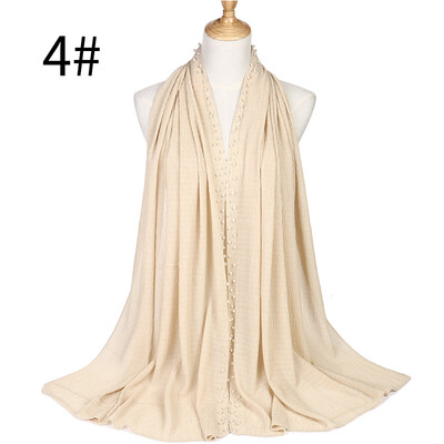 

Monochrome pleated pearl chiffon ethnic womens headscarf new Muslim solid color hijab manufacturer MSL021
