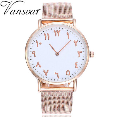 

Vansvar Arabic numerals Dial Fashion Women Men Business Watches Casual Quartz Stainless Steel Band Arabic Numbers WristWatch 533