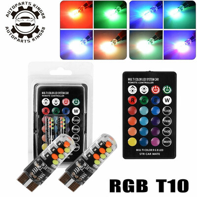 

RGB T10 Cob Led Remote Control Car Dome Map Interior Light Bulbs 168 192 194