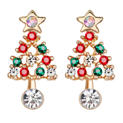 

Colorful Rhinestone Inlaid Christmas Tree Women Stud Earrings Jewelry Xmas Gift