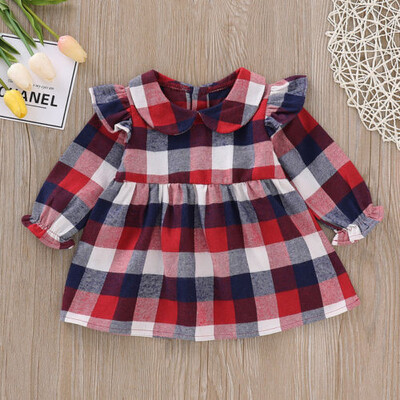

0-24M Newborn Infant Baby Girl Dress Long Sleeve Plaid Princess Party Dress Clothes