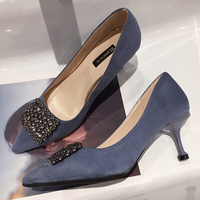 

Single-shoe womens summer shallow-mouth sharp-pointed water drill fine heels high-heeled shoes Korean style suede working s