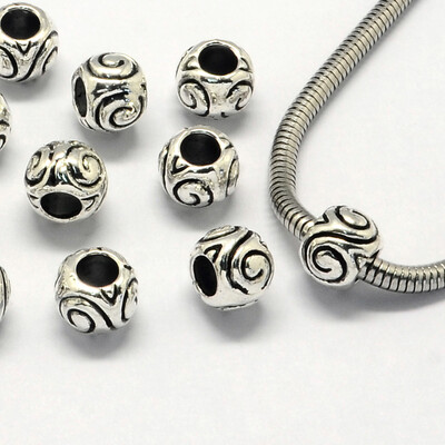

Alloy European Beads Large Hole Beads Rondelle Antique Silver 10x75mm Hole 45mm