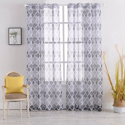 

Bladies Printed Geometric Sheer Curtain Linen Look Honeycomb pattern Cross ase cloth 4687