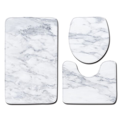 

Set Of 3pcs Marble Pattern Non-Slip Rug Toilet Lid Cover Bath Mat Bathroom Decor