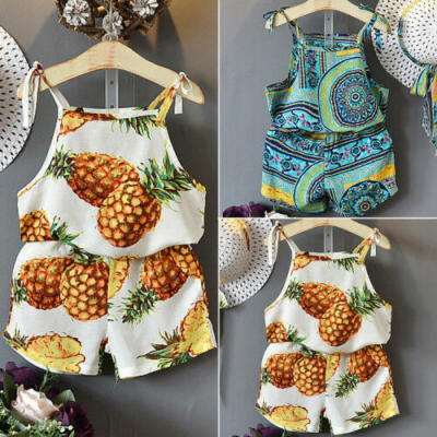 

2PCS Kid Baby Girl Outfit Set Summer Floral Boho Tops Shorts Pants Beach Sunsuit