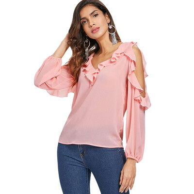 

Open Shoulder Flounce Insert Blouse