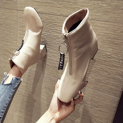 

Short-booted womens spring&autumn single boots British style retro front zipper handsome Martins boots patent leather thick h