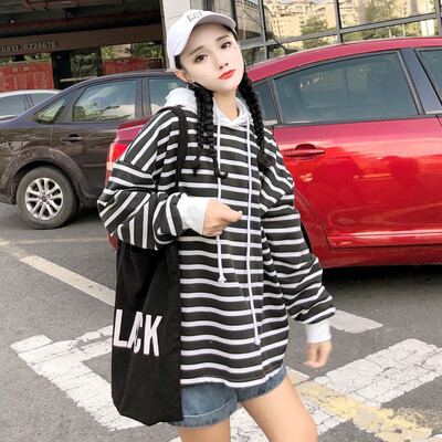 

Autumn Striped Long Sleeve Sweat-Shirt Women Hooded Sweatshirt Loose Casual Hoodies Fashion Pullover Tops