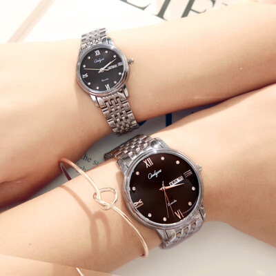 

Mens steel belt watch calendar waterproof student mens quartz watch ladies couple table