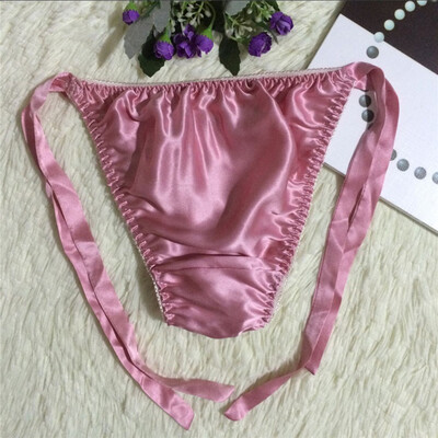 

Womens Shiny Satin Ruffled Panties Thong Lace Up Sissy Briefs Bikini Underwear