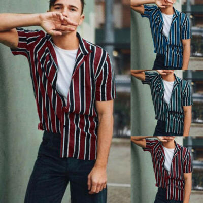 

Mens Short Sleeve Check Cotton Summer Casual Shirt Tops Button-down Shirts New