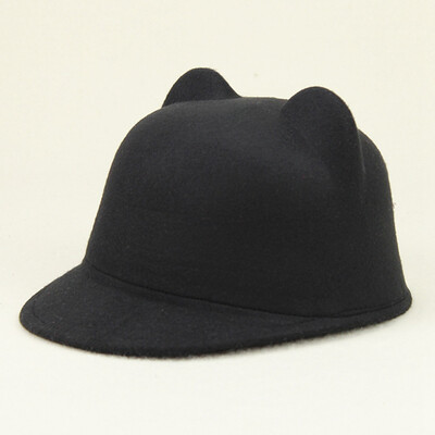 

New Winter Fashion Women Devil Hat Cute Cat Ears Wool Derby Bowler Cap