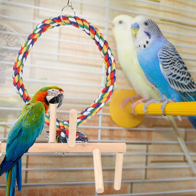 

Greensen Cotton Ropes Wooden Parrot Hanging Stand Swing Toy Bird Cage Accessory