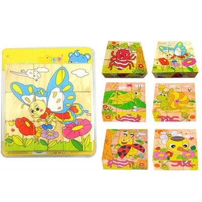 

Gotoamei Children Wooden 9 Blocks Six Sides Building Blocks Dimensional Puzzle