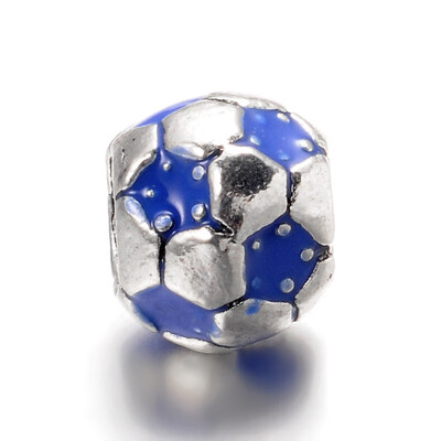 

Large Hole Football Alloy Enamel European Beads Antique Silver Blue 9x8mm Hole 42mm