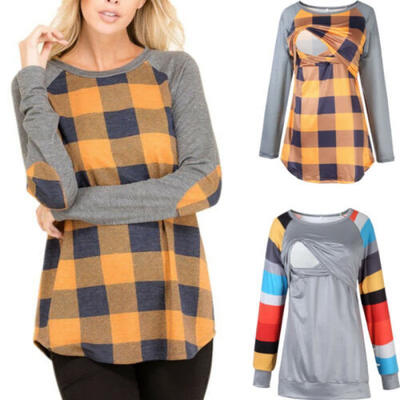 

Womens Pregnant Maternity Long Sleeve Nursing Top Breastfeeding Blouse T-Shirts