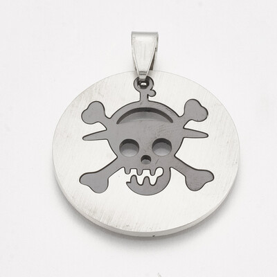 

202 Stainless Steel Split Pendants Flat Round with Skull Gunmetal & Stainless Steel Color 31x15mm Hole 4x8mm
