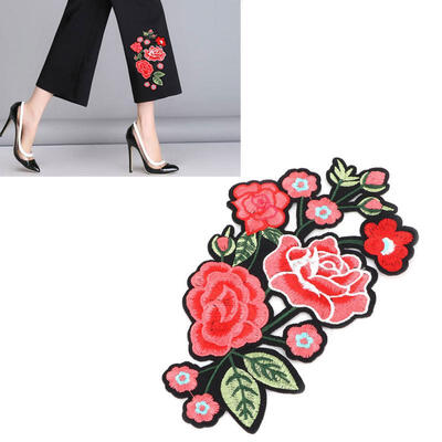 

Greensen Plum Blossom Rose Embroidered Patch DIY Decoration Cloth Iron Sew Sticker Craft Accessories