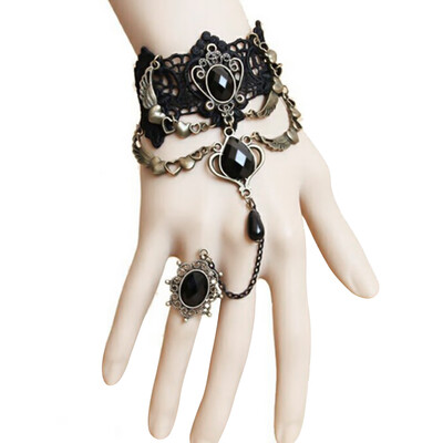 

Retro Gothic Black lace Charm Bracelet