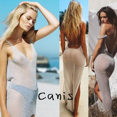 

Women Cover Up Summer Lace Hollow Bikini Swimwear Beach Dress Top Long Blouse UK