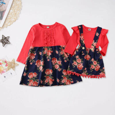 

Toddler Kids Baby Girls Sisters Matching Cothes Xmas Party Dress Romper Skirt