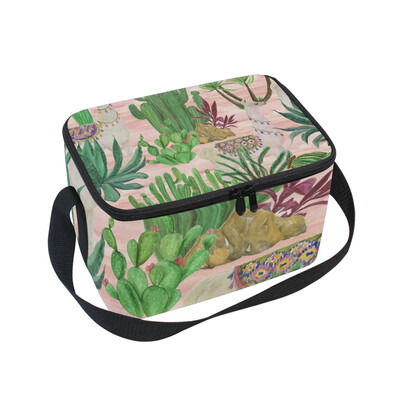

ALAZA Lunch Box Llama And Cactus Insulated Lunch Bag Large Cooler Tote Bagfor Men Women