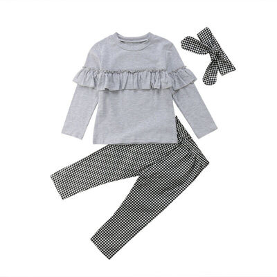 

Toddler Kids Baby Girl Ruffle Plaid Tops Pants Leggings 3Pcs Outfits Clothes