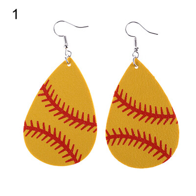 

Fashion Women Baseball Pattern Teardrop Dangle Faux Leather Hook Earrings Gift