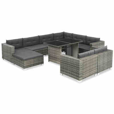 

10 Piece Garden Lounge Set with Cushions Poly Rattan Gray