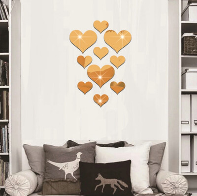 

〖Follure〗10pcs Love Heart Acrylic 3D Mirror Wall Sticker Mural Decal Removable Stickers
